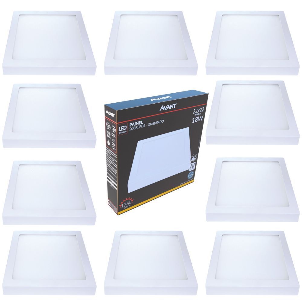 Kit 10 Painel Plafon Sobrepor 18W Luz Amarela 3000K Led 127v 220v Luminária de Teto Gesso Forro