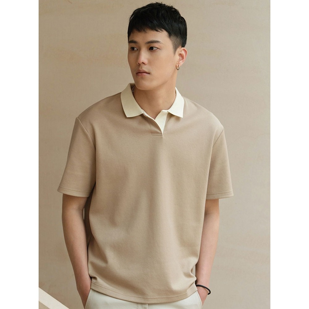Verão novo estilo contraste cor lapela malha de manga curta camisa POLO masculina Street Wear Casual solto japonês cor s