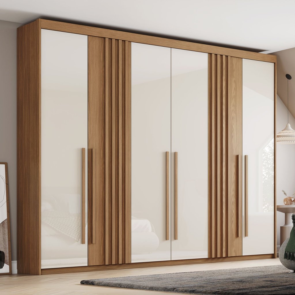 Guarda-Roupa Casal 6 Portas 4 Gavetas Norton Bege/Nature/Off White Nature/Off White