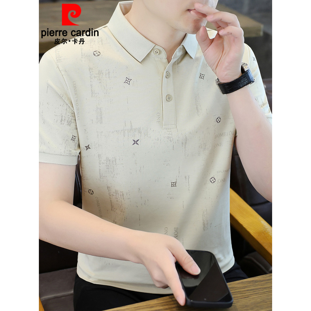 Pierre Cardan moda Jacquard lapela manga curta camiseta masculina verão novo estilo Casual Wear respirável estilo fino c