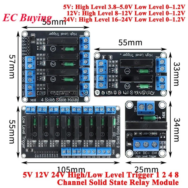 5V 12V 24V Relé 1 2 4 8 Canais Maneira Alto Baixo Nível Gatilho Módulo De Estado Sólido Placa AVR MCU Escudo 250V 2A Par