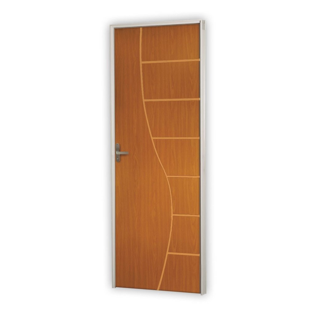 Kit Porta de Madeira Decorada 212x75cm com Batente de Alumínio 3,6cm Cantareira MGM Abertura Direita Mogno Mogno