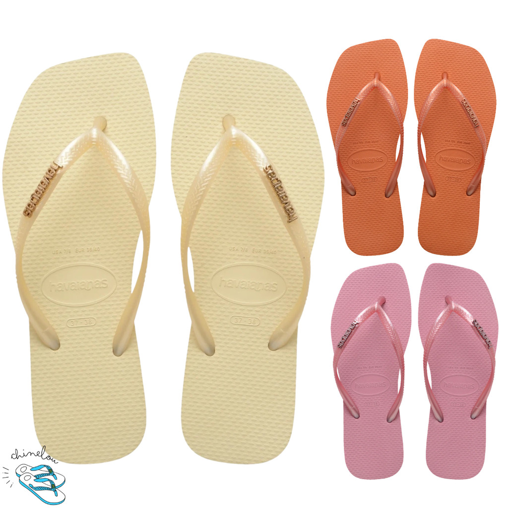 Sandalia Chinelo Havaianas Slim Square Logo Metallic Feminina Bico Quadrado Adulto Original