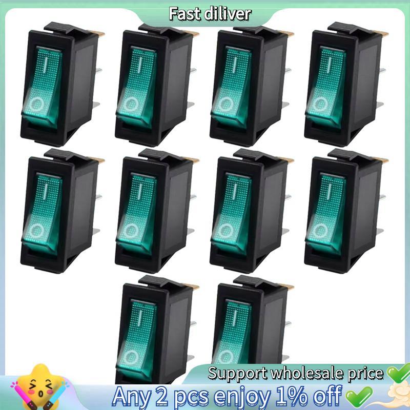 10 PCS KCD3 Rocker Switch 3 Terminais Para Panelas Elétricas De Arroz E Pequenos Eletrodomésticos Verde