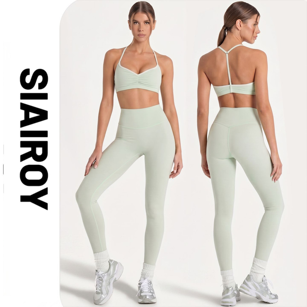 SIAIROY Yoga Terno Sutiã Plissado Yoga Leggings Lazer Esportes Ao Ar Livre Fitness Correndo Duas Peças Femininas