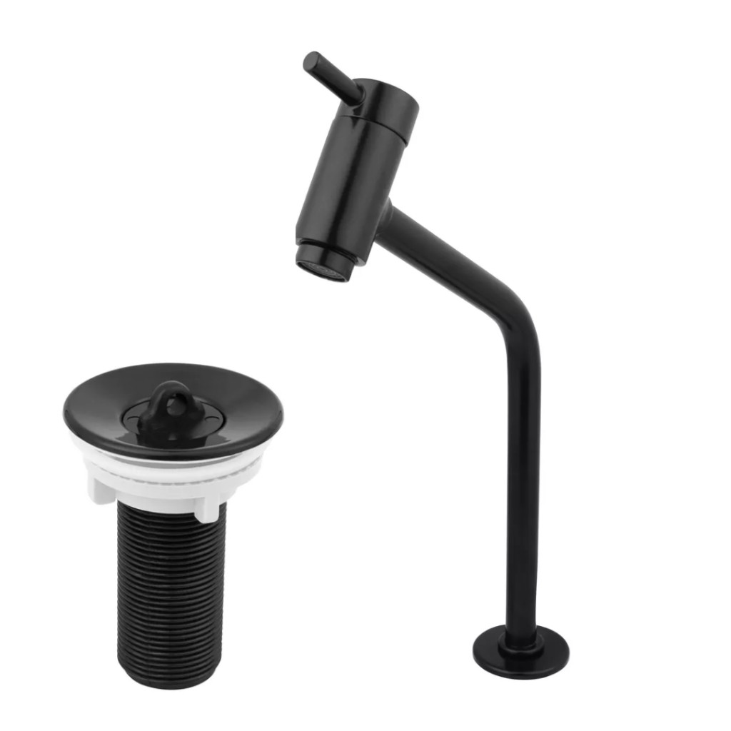 Kit Torneira Link Bica Alta Abs Preta +  Válvula 7/8 Luxo Preta