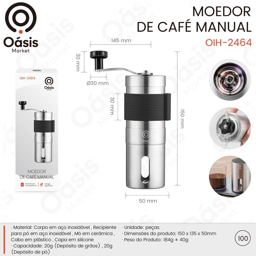 Moedor de Cafe Manual Portatil para Viagem e Camping Mini Moedor Cafe em Aco Inoxidavel
