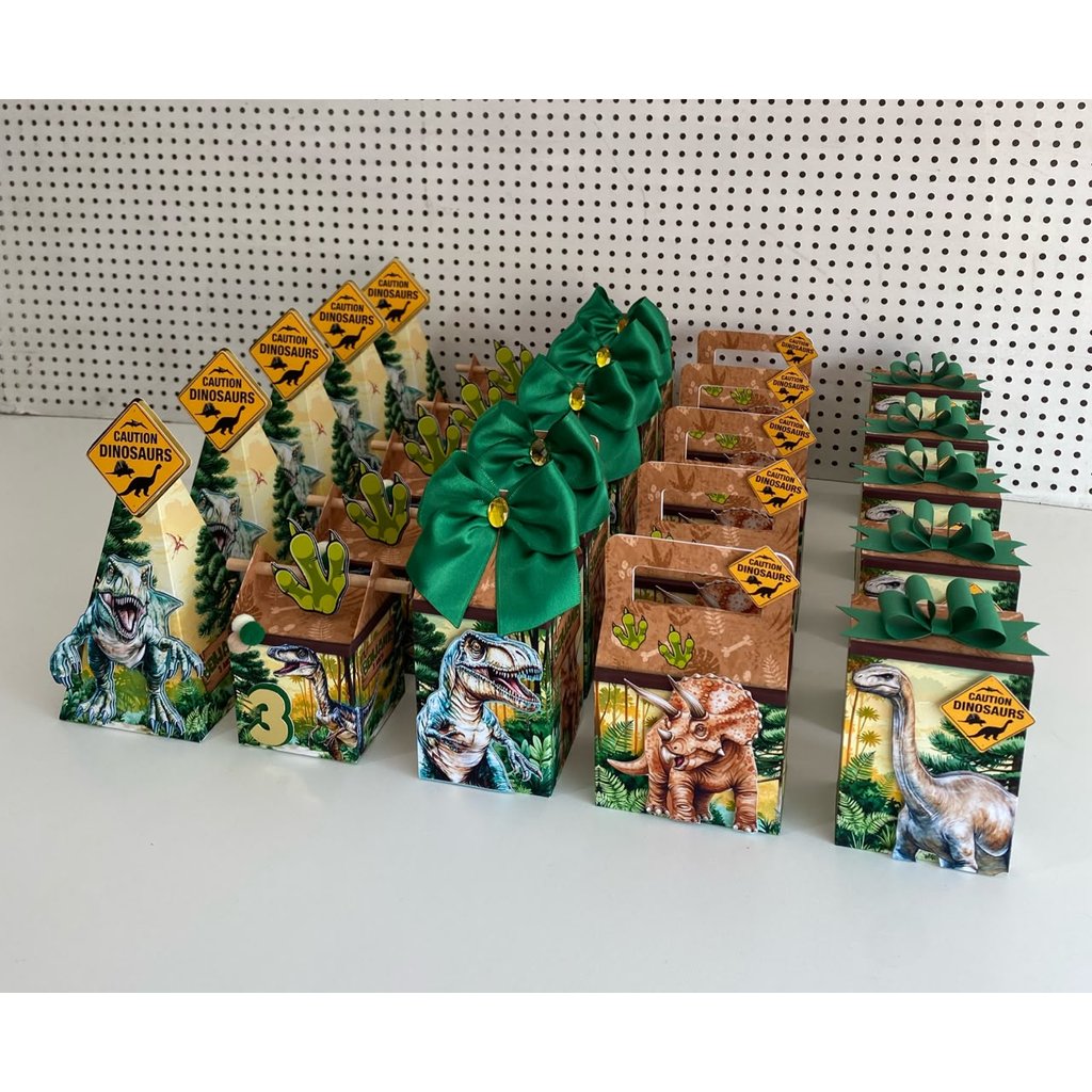 Kit Festa Jurassic Park - Dinossauros com Apliques 3D | Personalizados | Lembrancinhas | Caixinhas