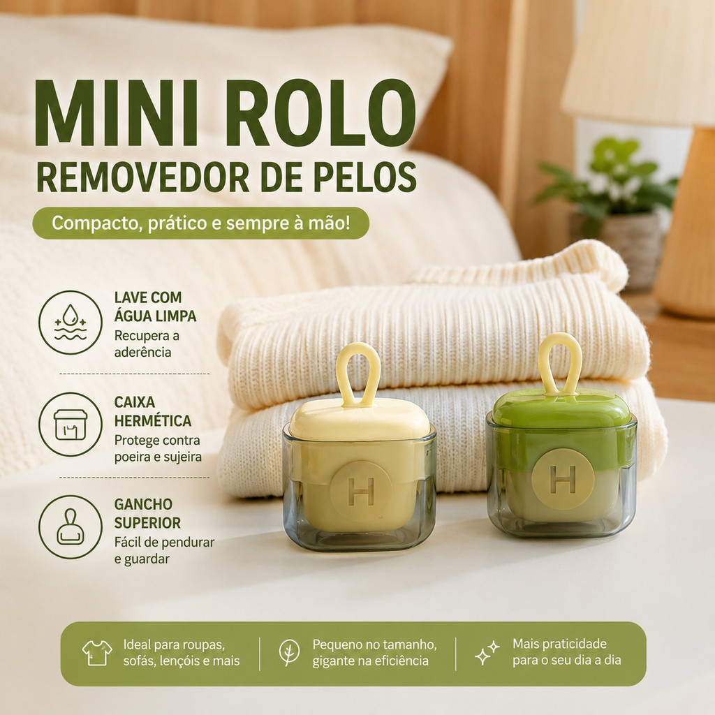 Rolo Tira Pelos Lavável e Reutilizável Mini Adesivo para Roupas Sofá Tapete Estofados Poeira Fiapos e Pelos de Pets