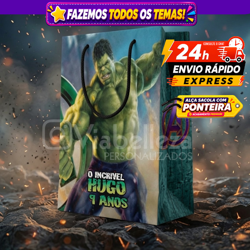 🛍️ Kit Sacolinhas Personalizada Hulk Personalizada Lembrancinha de Aniversário Envio Rápido