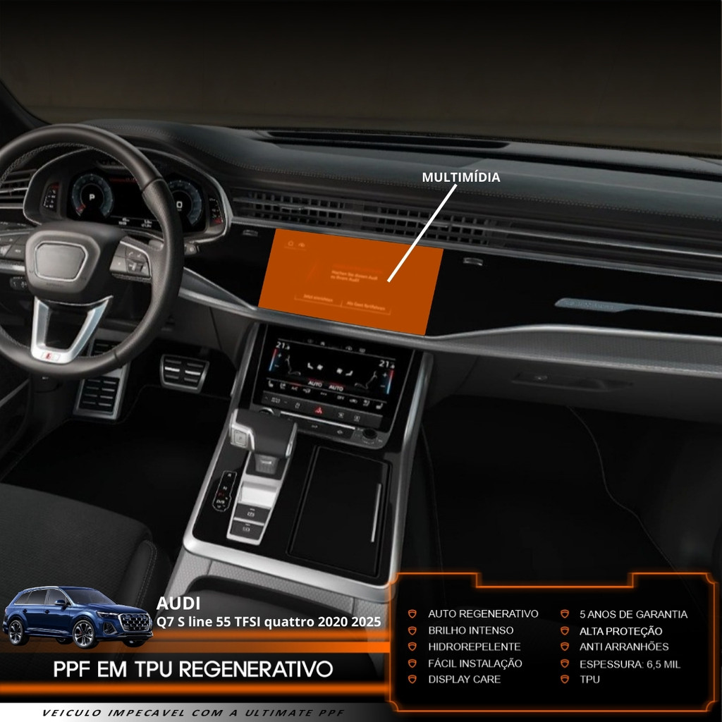 Película PPF Proteção Kit Multimídia Audi Q7 S line 55 2020 2021 2022 2023 2024 2025 Transparente TPU Anti Risco