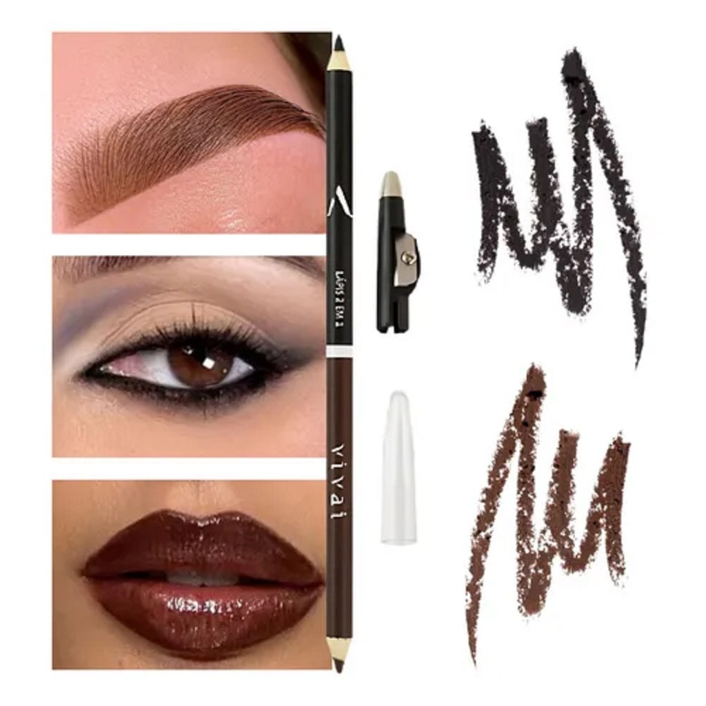 Lápis Olhos Boca Sobrancelhas Apontador Preto Marrom Vivai em Oferta na Shopee