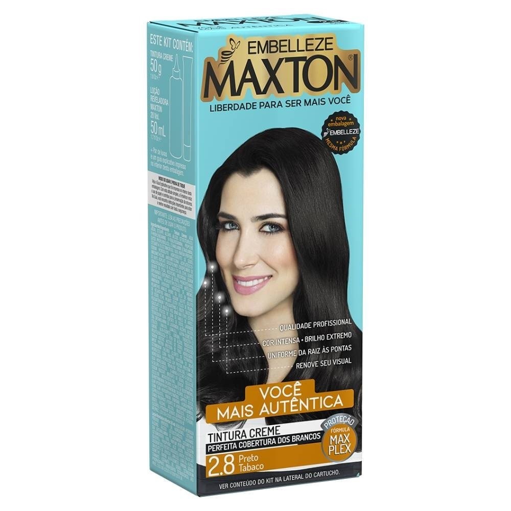 Tinta de Cabelo Maxton Kit Prático 2.8 Preto Tabaco em Oferta na Shopee