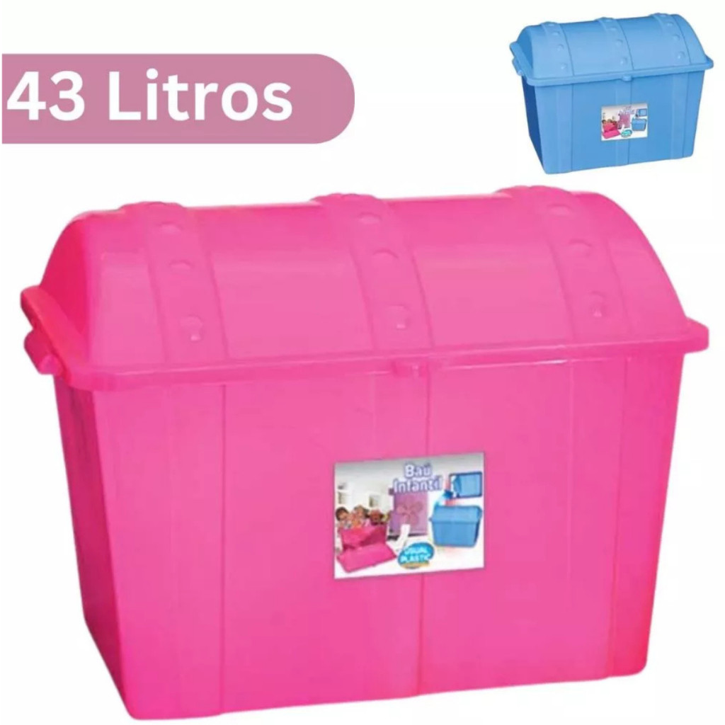 Caixa Organizadora de Brinquedos Baú Infantil Rosa ou Azul 43 Litros 52x34x38 - Usual Utilidades