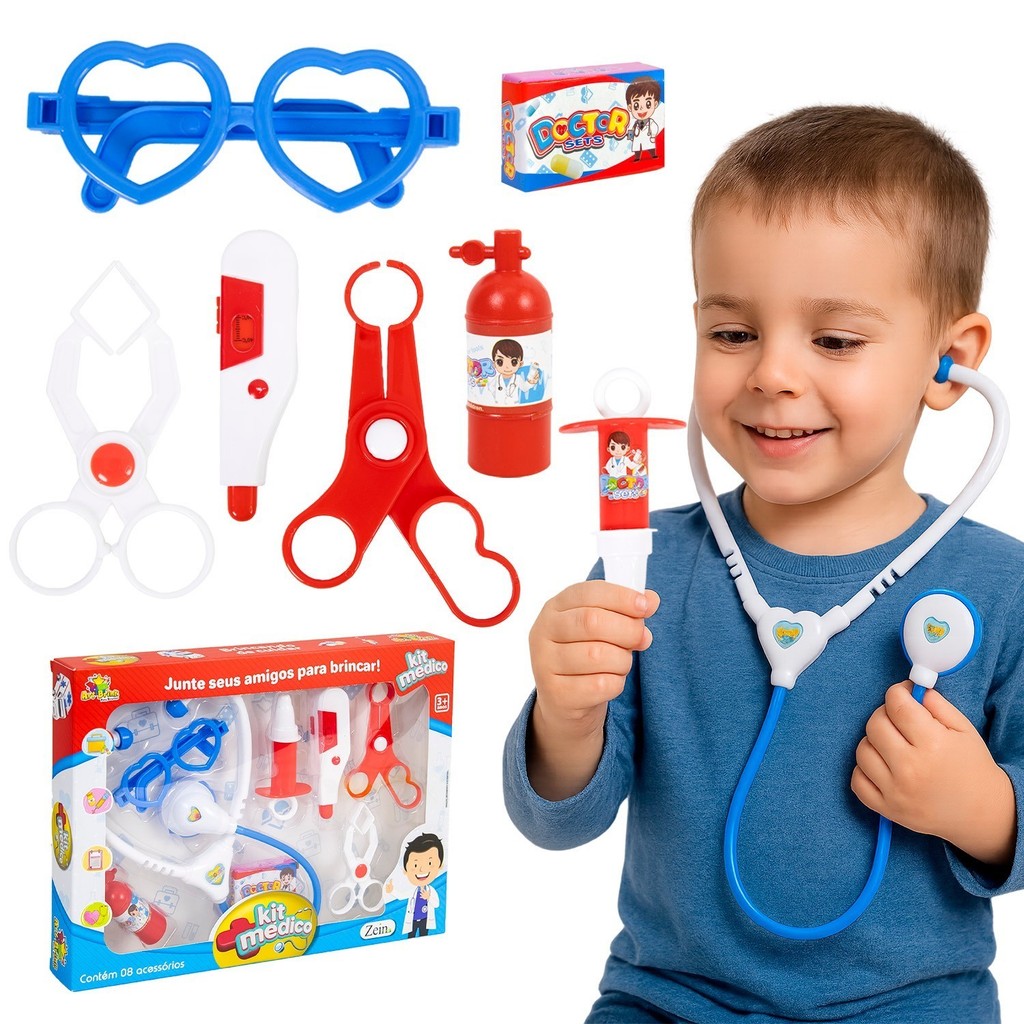 Maleta Médico Doutor Infantil Conjunto Com Acessórios Azul Para Menino Brinquedo Faz De Conta – Art Brink