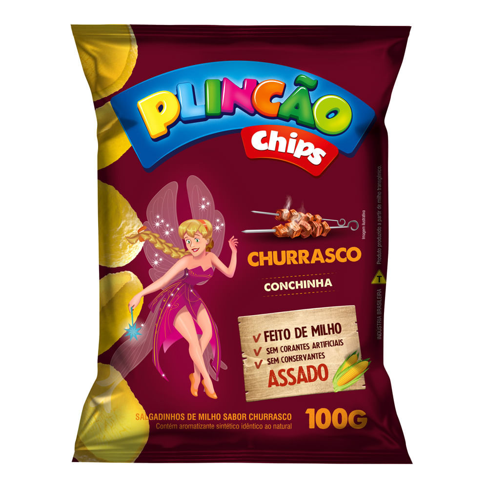 Salgadinho de Milho Plincão Chips Sabor Churrasco Conchinha 100g