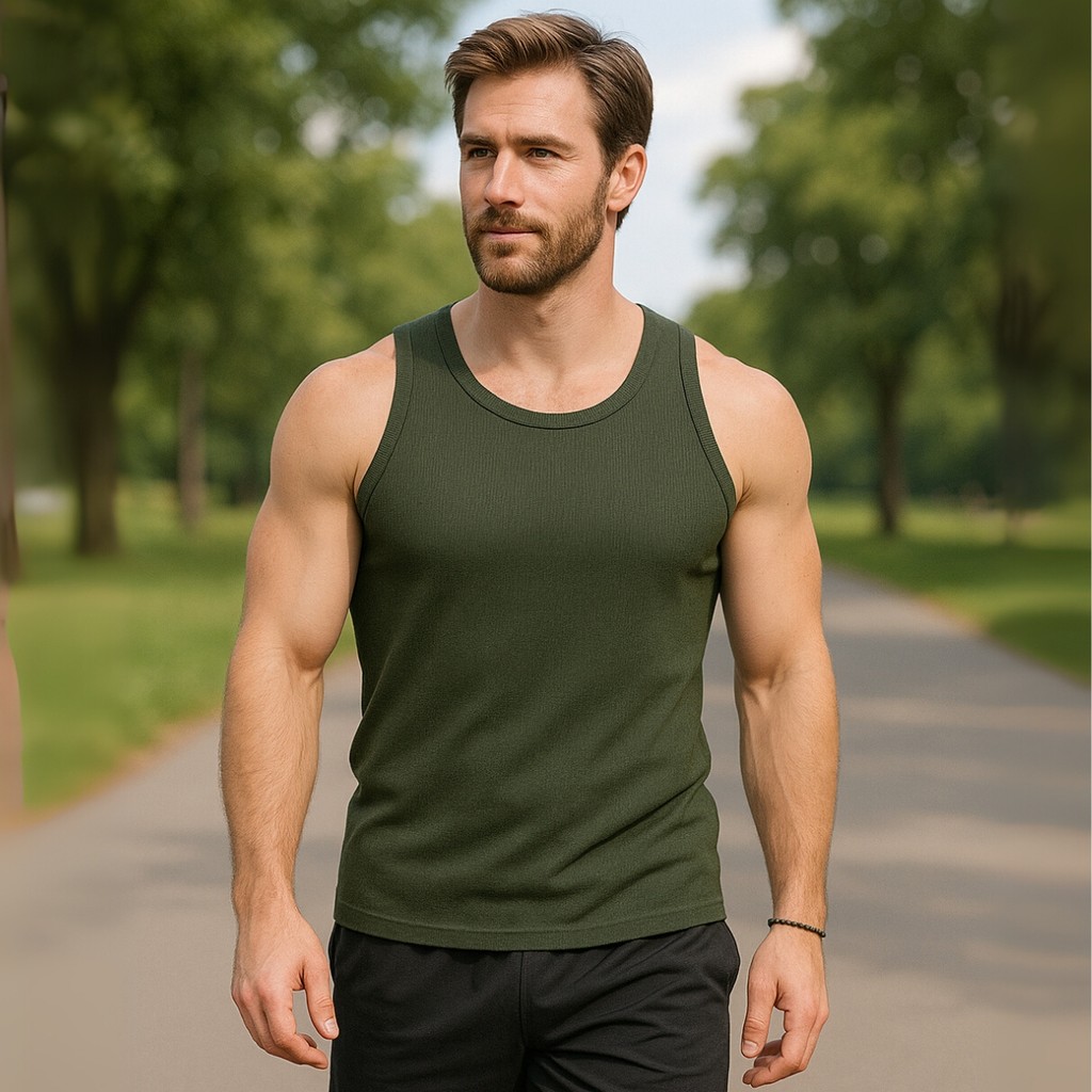 Regata Masculina Americana Academia Ribana Versátil Modelo Premium Malha Canelada Moda Verão Slim