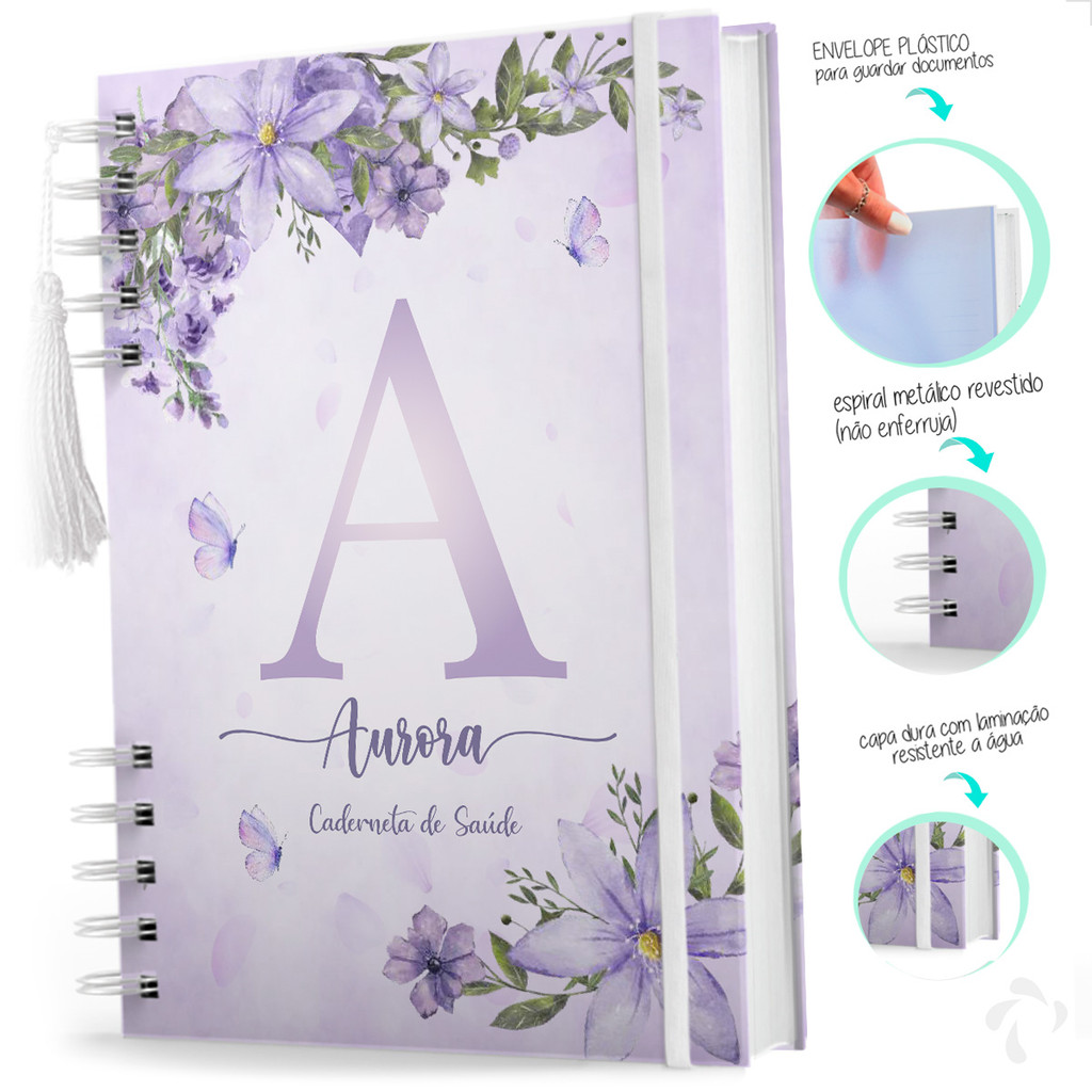 Caderneta de Vacinação Infantil Personalizada Menina Lilás