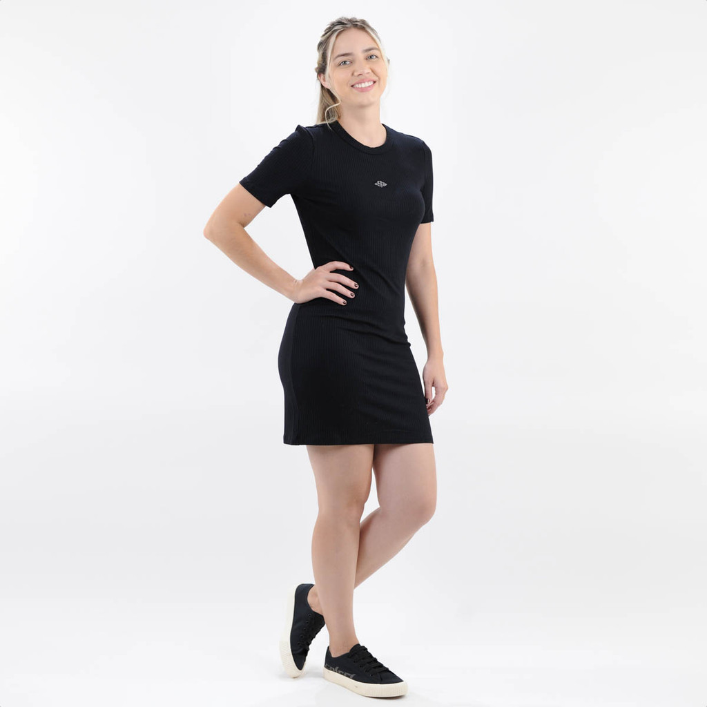 Vestido Colcci Canelado Slim com Manga Preto - Feminino