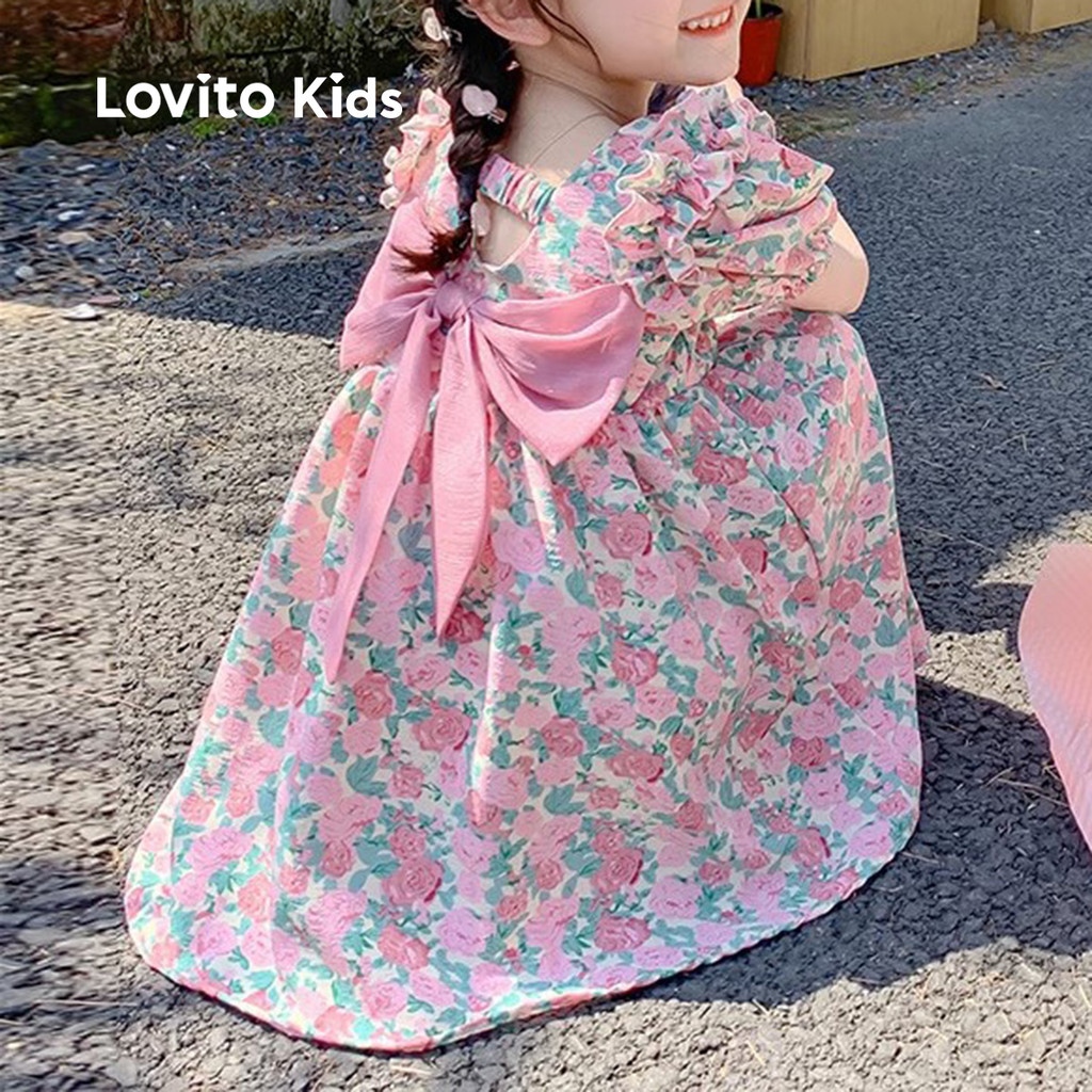 Lovito Kids Laço de Vestido Elegante Textura Delicada Vestido de Primavera/verão para Menina LNL111210