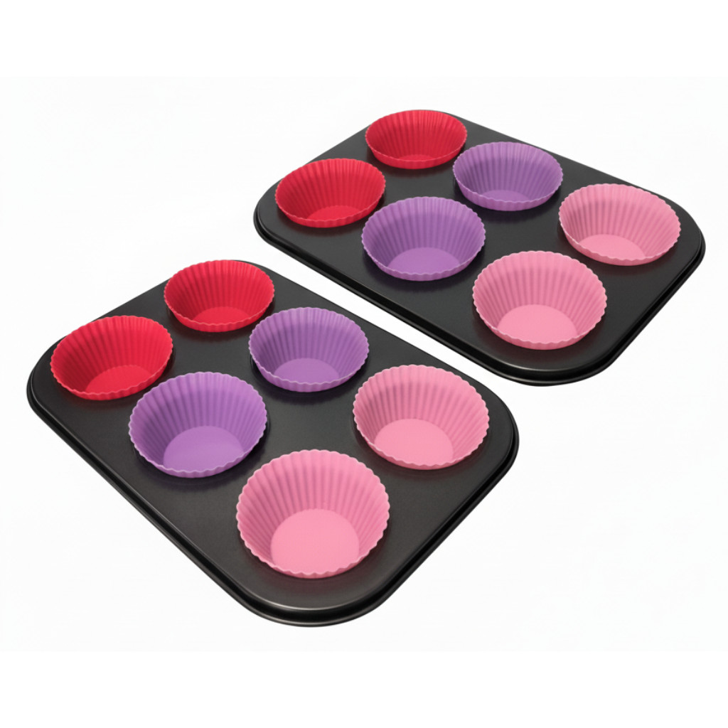 Kit 12 Forminhas Silicone Não Gruda + 2 Forma Cupcake 6 Cavidades Antiaderente Empada Pão de Queijo
