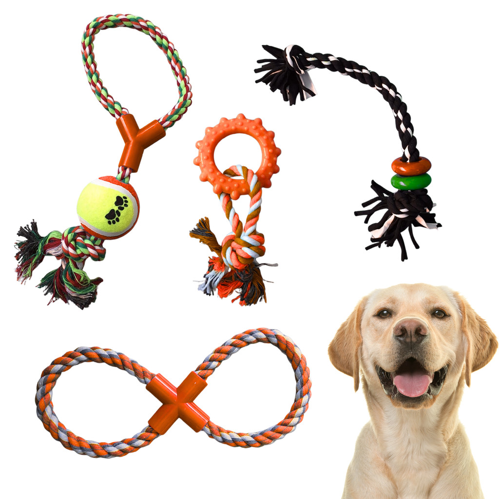 Kit 4 Brinquedos para cachorro Mordedor puxador Bola Corda