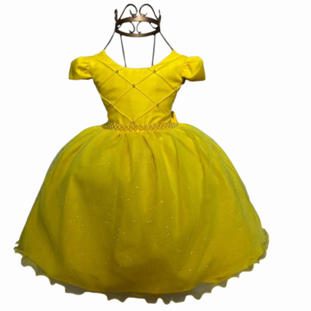 Vestido Amarelo Infantil Festa Aniversário Casamento LE034