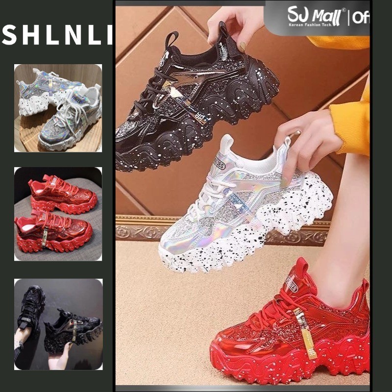 Sapatos Femininos Estilo Ins Chique Com Sola Grossa Primavera Outono Glitter Versátil Tênis De Cano Baixo