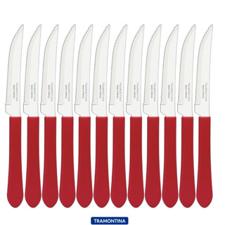 Kit 6, 9, 12 ou 24 Facas Tramontina Leme Para Churrasco Cabo Vermelho Serra em Oferta na Shopee