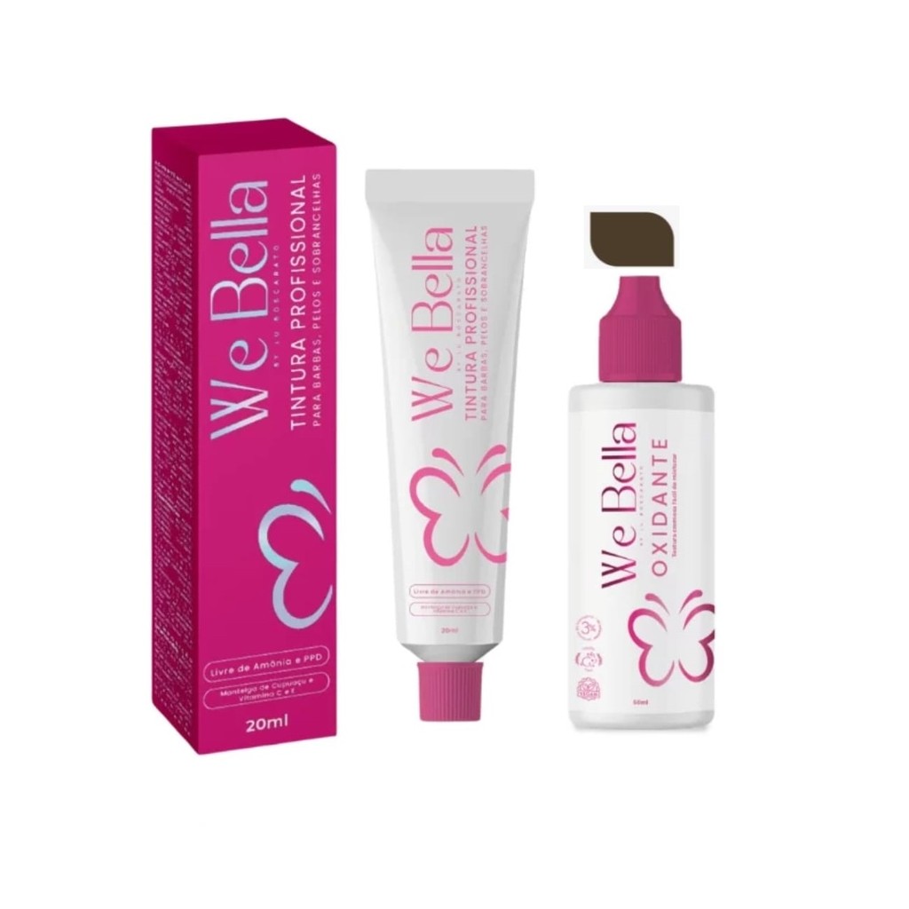 Oxidante Creme 50ml + Tintura Castanho Natural 20ml We Bella Para Cílios e Sobrancelhas