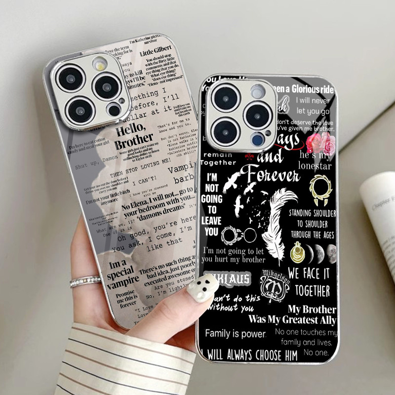 diaries De Vampiro 13 Capa De Telefone De Vidro Galvanizado Prateado Para Iphone 16 16e 15 Pro Max 14 13 12 Mini 11 Xs X