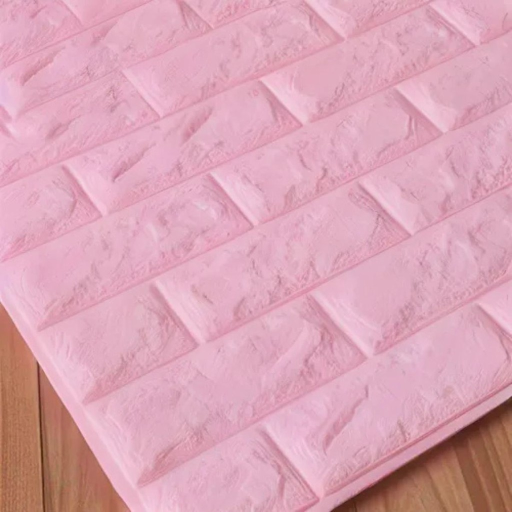 Kit 60 Placas 3D Tijolo Rosa 70x38 Adesivo Autocolante Decoração Quarto Sala Banheiro