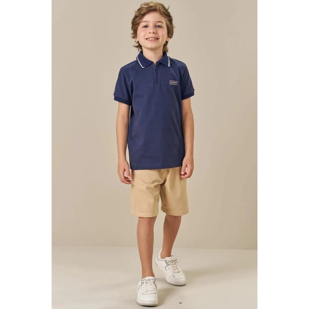 Conjunto Menino Camisa Polo em Piquet e Bermuda em cotton com elastano Luc.boo
