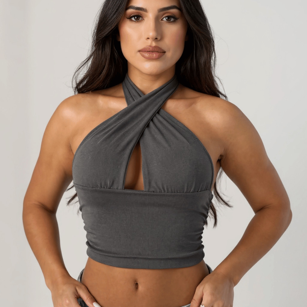 Blusa Top Cropped Feminino Com Amarraçao Multiforma Top Decote Forrado Festa Moda Gringa Suplex — imagem 2 de 2