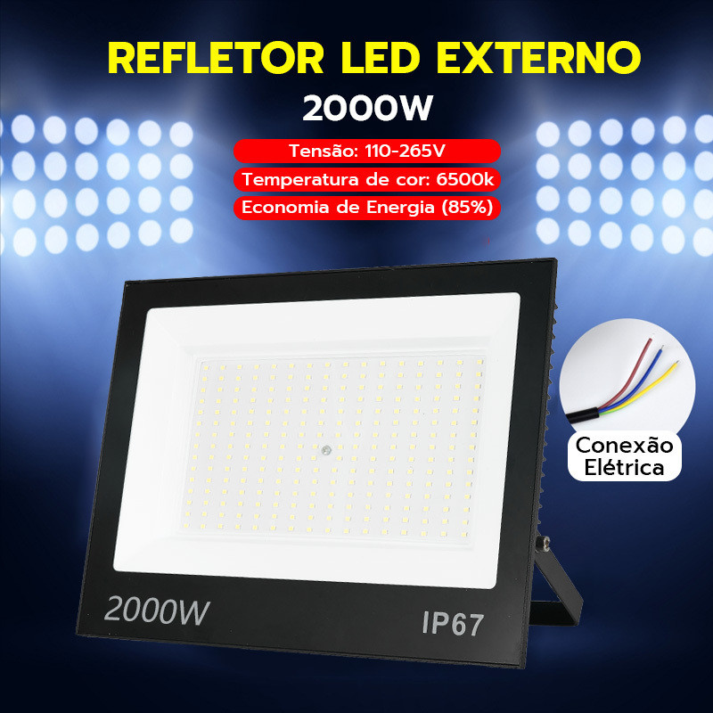KIT 1 a 4 Refletor Led 2000w Holofote Prova D'água IP67 Bivolt Luz Branco Frio Externo Potente Econômico em Oferta na Shopee