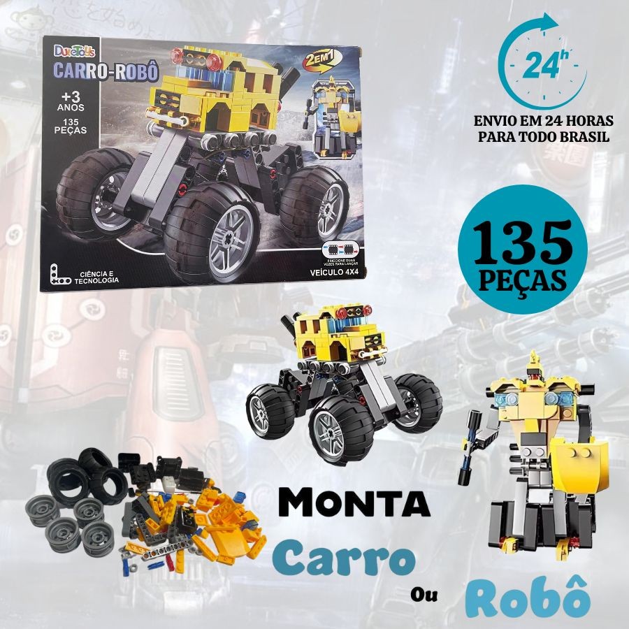Brinquedo Carrinho Robô Bloco De Montar - Monta Robô ou Carrinho 2 em 1 DuteToys