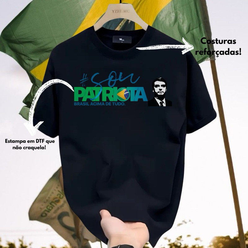 Camiseta 100% algodão Bolsonaro patriota slim Brasil camisa dia a dia mito País verão lançamento promoção envio imediato