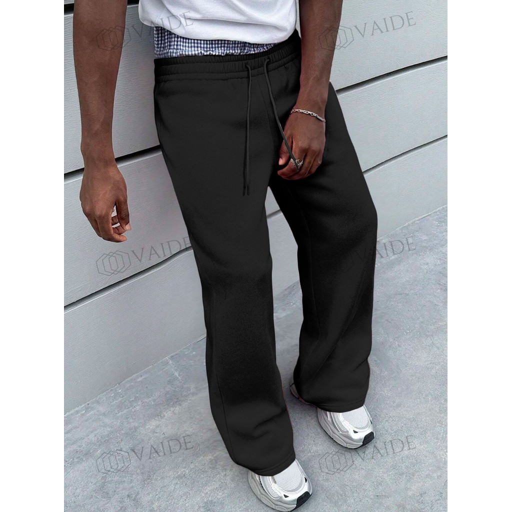 Calça Masculina Larga Moletom Flanelado Wide leg Academia Confortável Tecido Macio Grosso