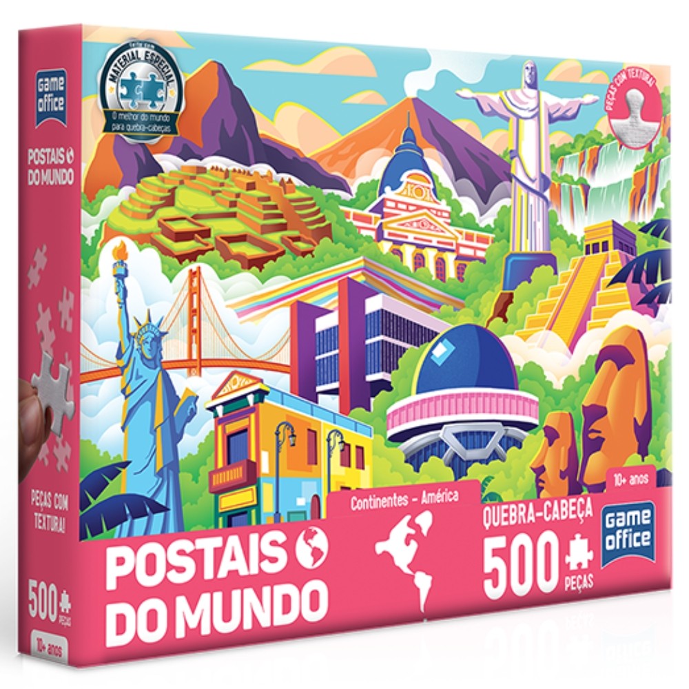 QUEBRA CABEÇA POSTAIS DO MUNDO AMÉRICA 500 PEÇAS TOYSTER PUZZLE PAISAGEM TURÍSTICO BRASIL CRISTO EUA