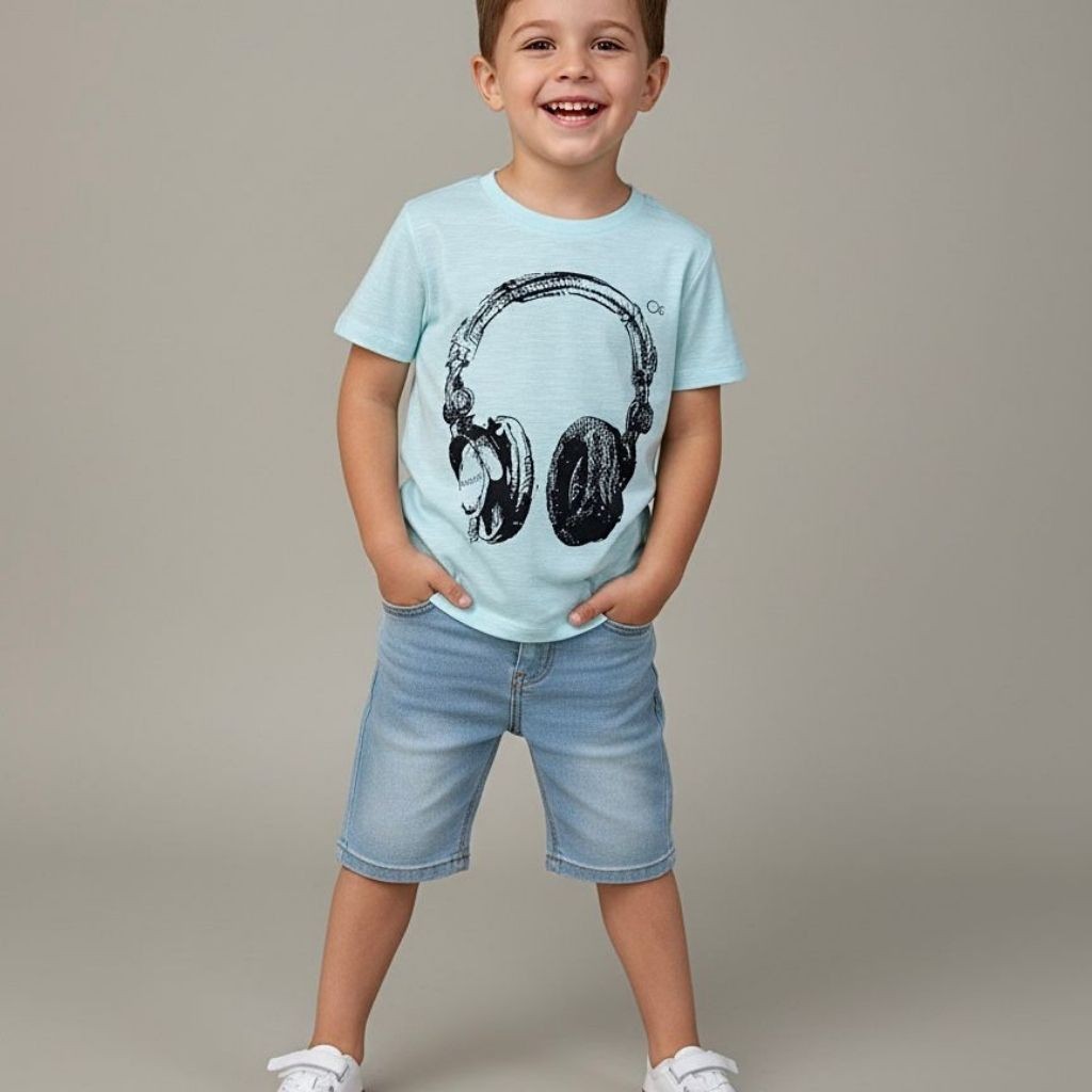Camiseta Infantil Ogochi Slim Estampa HeadFone Azul Fantasma