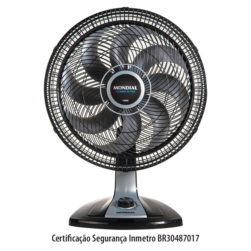 Ventilador Mesa Turbo 40cm Preto 8 Pás Aerodinâmicas Super Silencioso Regulável Oscilante Mondial