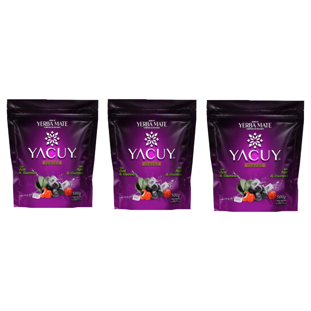Kit 3 Erva Mate Tererê Açaí e Guaraná Yacuy 500g