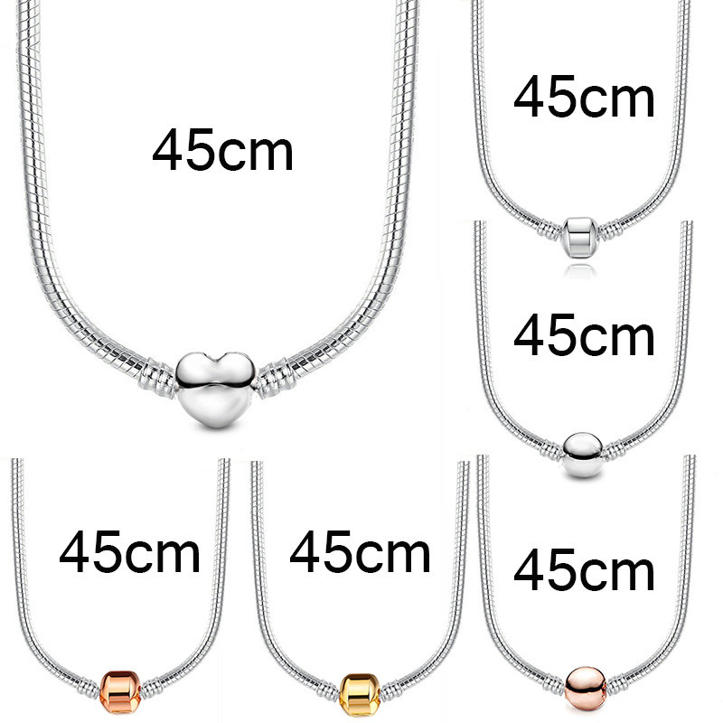 Colar de prata 925 com corrente de osso de cobra rosqueada colar estilo elegante colar de 46 cm