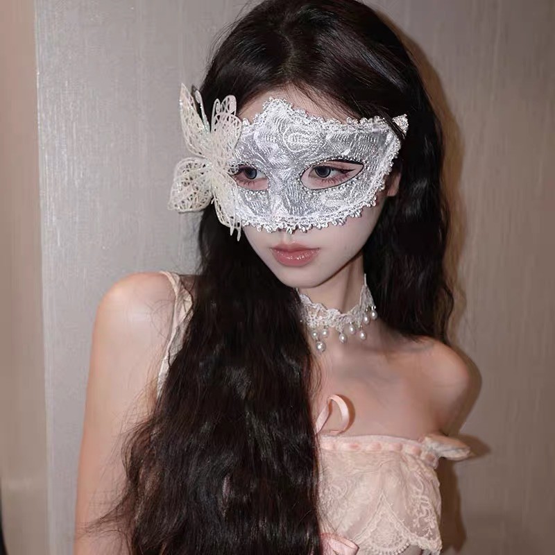 Máscara de Princesa para Festa à Fantasia de Natal para Mulheres Adultas, Máscara de Meia Face com Pena Branca, Acessóri