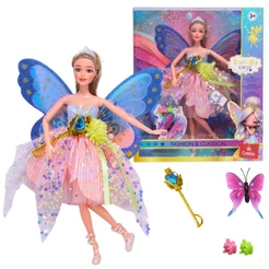 Boneca Articulada Fada Com Asas Azul e Acessórios - Castela