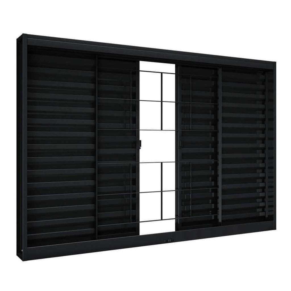 Janela de Aço Veneziana de Correr Central sem Folha para Vidro com Grade Quadrada 4 Folhas 100x120cm Preto em Oferta na Shopee