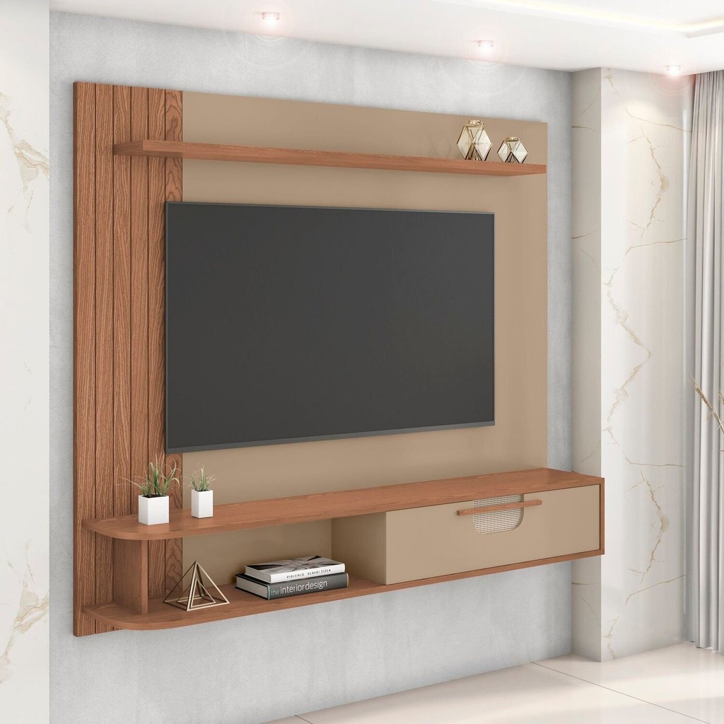 Painel para TV até 50 Polegadas 160,2cmx136cm Jeri Marrom Fendi/Freijó Fendi/Freijó