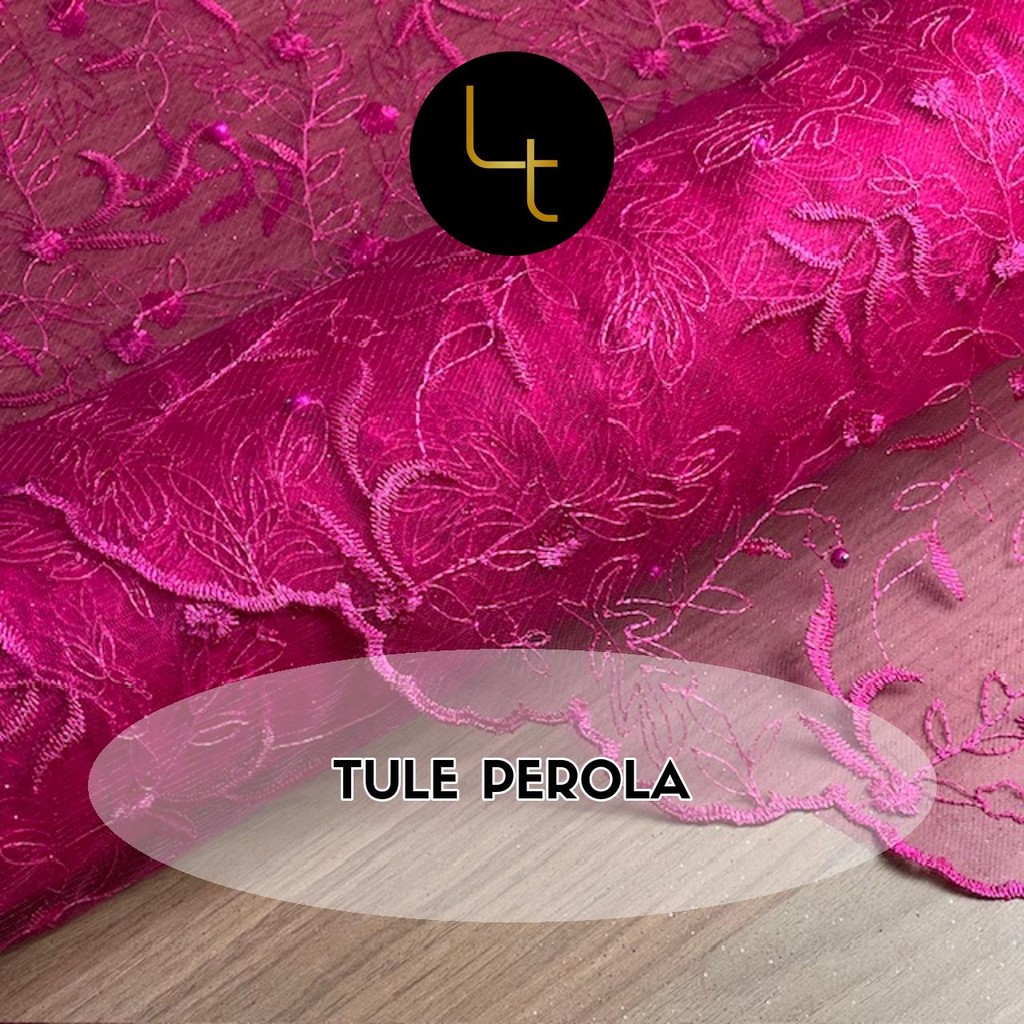 2 Metros Tecido Tule Perola Bordado com Flores - Vestidos e Roupas de Festa (2m x 1.30m) em Oferta na Shopee