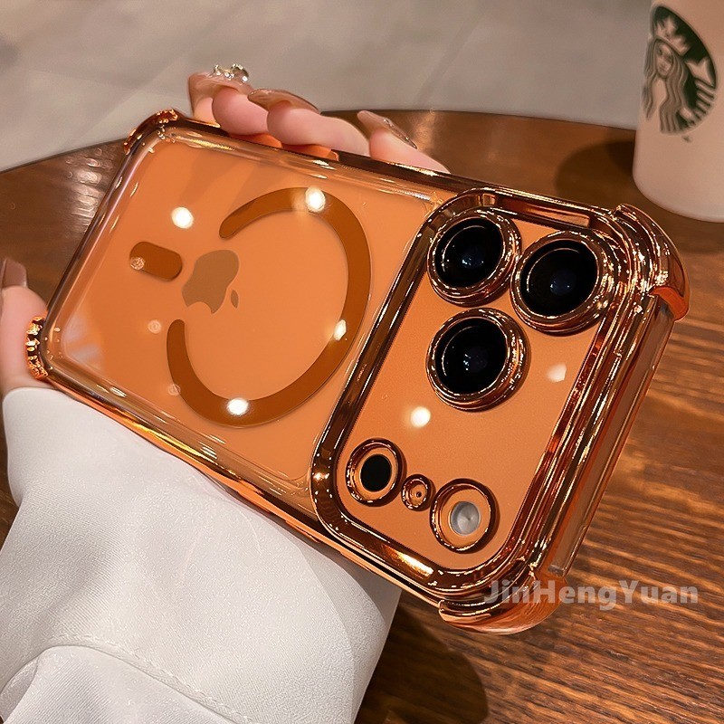 Capa Magnética Anti-Queda Galvanizada De Quatro Cantos Para Iphone 17 16 15 14 13 12 Pro Max Plus 17Air Lente Filme Dura