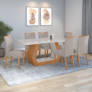 Conjunto Sala de Jantar Mesa Easy Tower 170x90cm MDF/Vidro com 6 Cad Armoni Veludo Capuc Amendoa/off em Oferta na Shopee